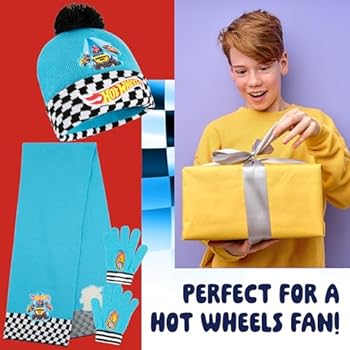 Ensemble Bonnet Et Gants Hot Wheels Pour Enfant – Taille Unique Noir/rouge – Motif Voiture De Course