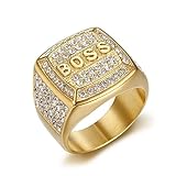 [JUNENTER] ステンレススチール チタン 高級 AAA ジルコン 18K ゴールドメッキ アイスアウト ヒップホップ ボス リング メンズ レディース 友人 誕生日パーティー ギフト ファッション ジュエリー (10)