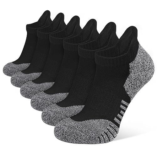 Closemate Calcetines Tobilleros Mujer, 6 Pares Calcetines Deporte de Algodon Cortos Transpirable Antideslizantes Atléticos Acolchado Calcetines Deportivos para Running, Caminar(6Negro,Tamaño M)