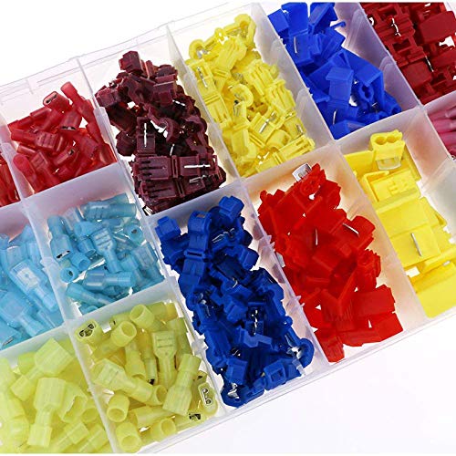 Davitu 400pcs 22-10 Gauge Nylon Heat Shrink Waterproof Electrical Insulated Quick Splice Spade Butt T-Tap Crimp Terminals Connector - (Color: With Box)