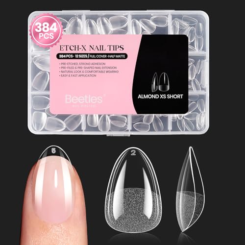 Image of Beetles Gel Nail Tips Etch-X- Almond Extra Short, 384pcs 12 Sizes