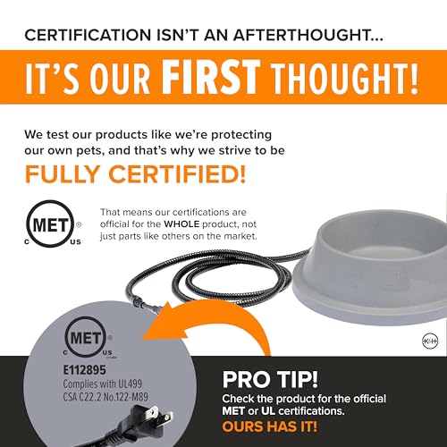 K&H Pet Products Thermal-Bowl Heated Water Bowl for Cats & Dogs Outside, Safety Listed Outdoor Heated Dog Dish for Pets, Automatic No Freeze, Anti Chew Cord - 32 Ounces Gray 12W by K&H Pet Products - Image 6