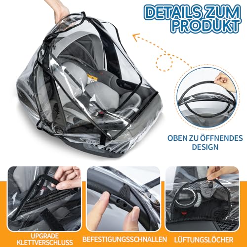bemece Universal Regenschutz Babyschale, Regenschutz für Babyschale, Bequemes Zugang Rolltor und Trageöffnung, Gute Luftzirkulation, Transparent