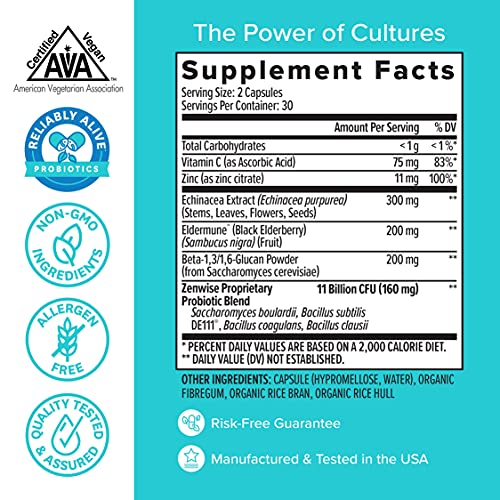 Zenwise Health Immune & Probiotics Digestive Support - Zinc, Vitamin C & Elderberry Immunity Booster, Plus 11 Billion CFU Probiotics for Super Digestive Aid - Supplement for Men and Women - 60 Count