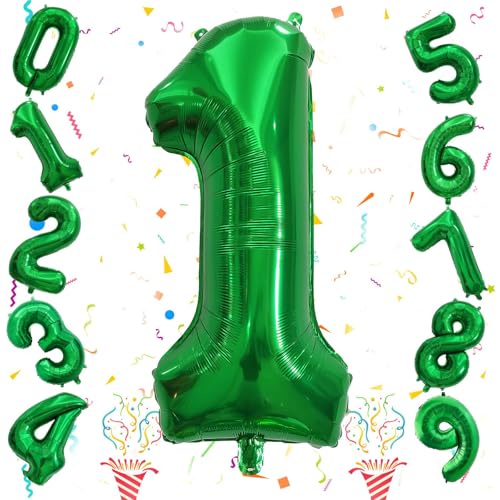 Image of 40 Inch Emerald Green 1 Balloon Number, 0-9 Set Large Number Foil Helium Balloons for Kids, Dark Green Balloons for Boys Girls 1st Birthday Party Baby Shower Anniversary Jungle Decoration Supplies