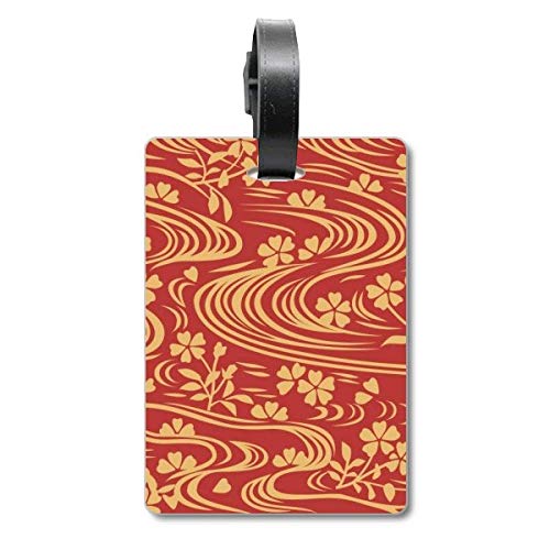 Étiquette pour valise motif fleur japonaise rouge en PVC souple pour bagage