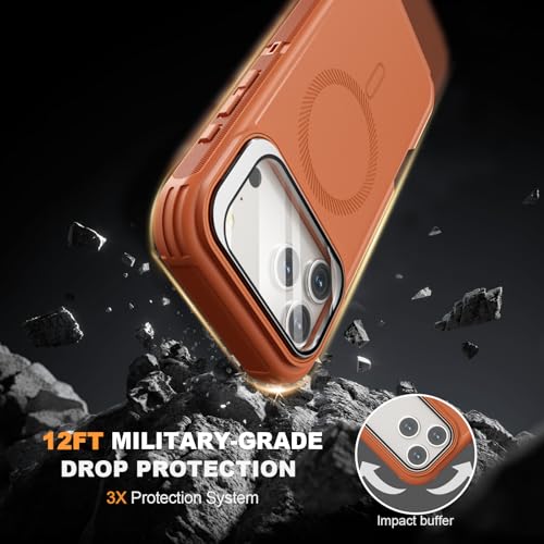 Follaroma for iPhone 17 Pro Case with Stand & Built-in Camera Cover, MagSafe Compatible, Heavy-Duty Shockproof Protection, Magnetic & Rugged Phone Cover for iPhone 17 Pro 6.3'', Orange by Follaroma - Image 6
