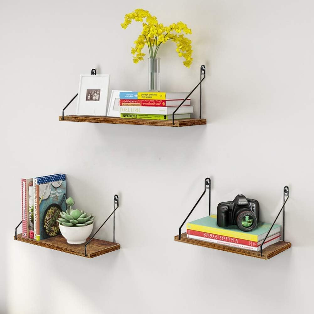 Lavezee Wall Floating Shelves Set of 3, Rustic Storage Shelf for Bathroom, Bedroom, Living Room, Office