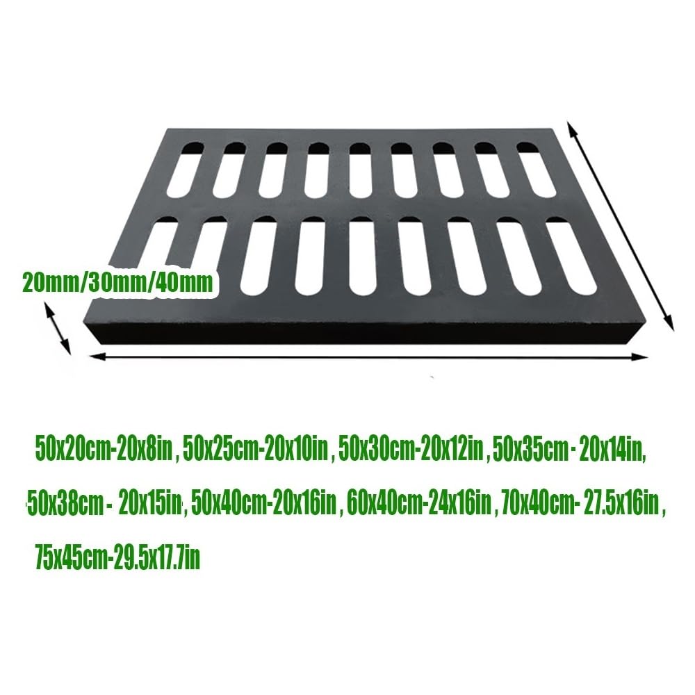 Genérico Rejilla de Drenaje de Hierro Fundido de Alta Resistencia para entradas de vehículos, 20x8, 20x10, 20x14 - Drenaje de Canal Rectangular para aceras y Pisos de concreto (70x40x3cm - 27.5x16x1.