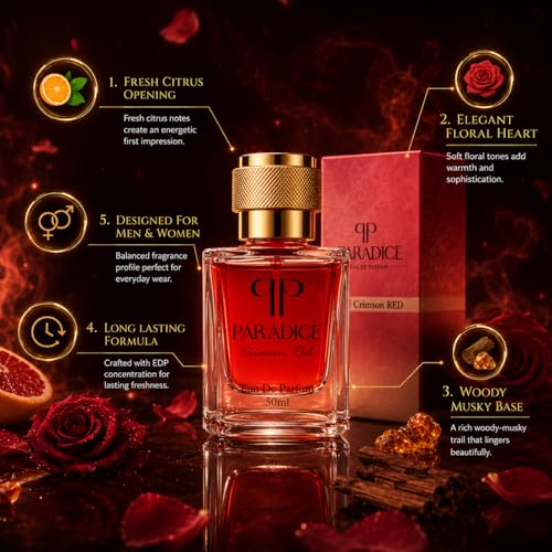 Image of Paradice Crimson Red Perfume 50 ml, Unisex Eau de Parfum, Bold Fragrance