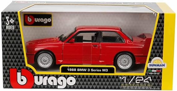Bburago 1988 BMW 3 Series M3 (E30) 1:24 Model Car - Red, Detailed and Collectible Mini Model