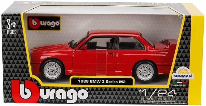 Bburago 1988 BMW 3 Series M3 (E30) 1:24 Model Car - Red, Detailed and Collectible Mini Model