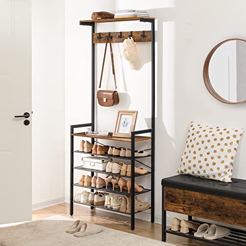 Hoobro Hall Tree With Bench, Coat Rack With Shoe Storage, Shoe And Coat Rack, 5-Tier Entryway Shoe Storage, 5 Hooks, For 12-16 Pairs, Industrial, Hallway, Foyer, Mudroom, Rustic Brown Bf74Mt01 #TOP1