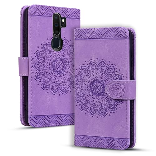 Rosbtib Funda para OPPO A9 2020 / OPPO A5 2020 Estilo Mandala Carcasa Protectora de Cuero PU Billetera y Tarjetero con Función de Soporte Cierre Magnético Cover OPPO A9 - Púrpura