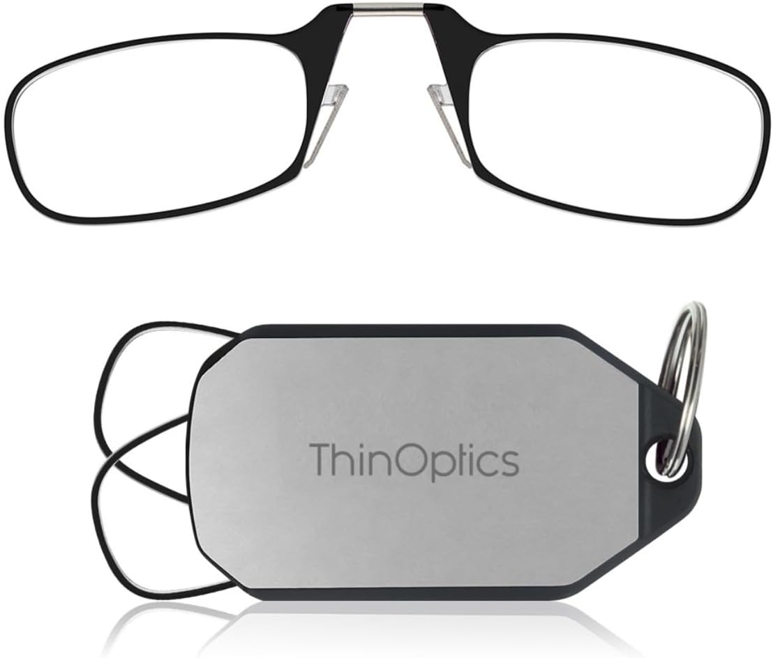 Always With You by ThinOptics Keychain Reading Glasses - Slim, Folding Armless Pocket Readers with Protective Keychain Case