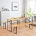 Goplus Foldable Picnic Table with Benches, 3-Piece 70” Portable Beer Garden Table with Sturdy Steel Frame, Folding Wooden Picnic Tables for Outdoors, Patio, Backyard