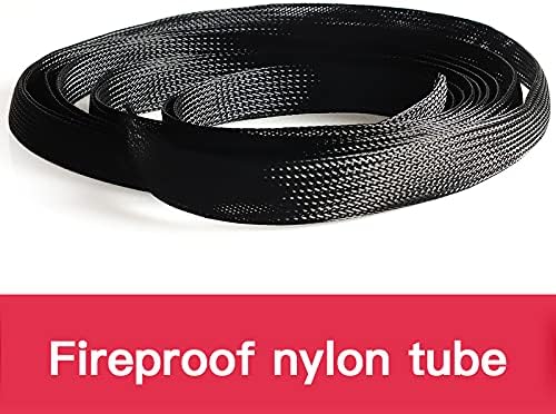 3-100mm Black Mesh Cable Sleeves Wire Protecting Nylon Tight PET Expandable Insation Sheathing Braided Sleeving 1/5/100/200M - (Color: 5M, Inside Diameter: 100 mm)