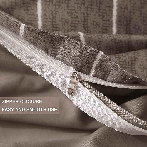 Nanko Grid Duvet Cover Twin Set, 2 Pieces 1200 TC Luxury Microfiber Down Comforter Quilt Cover with Zipper Closure, Ties - Grey Modern Bedding for Men Teen Seniors, Plaid Gray Brown