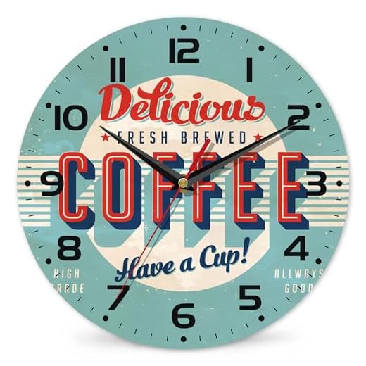 Wall Clock, Vintage Brewed Coffee Wall Clock, Contemporary Home Decor Easy to Read Wall Clock for Living Room, Bedroom, Bathroom and Kitchen, 10 Inch