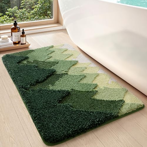 DEXI Bathroom Mat 40 x 60 cm Non Slip and Absorbent Forest Green