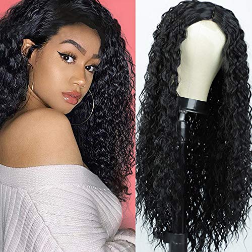Synthetic Wig Long Black Curly Wig for Black Women None Lace Front Wigs Glueless Natural Color Machine Made Wigs Attached High-Density Heat Resistant （27 inches ）