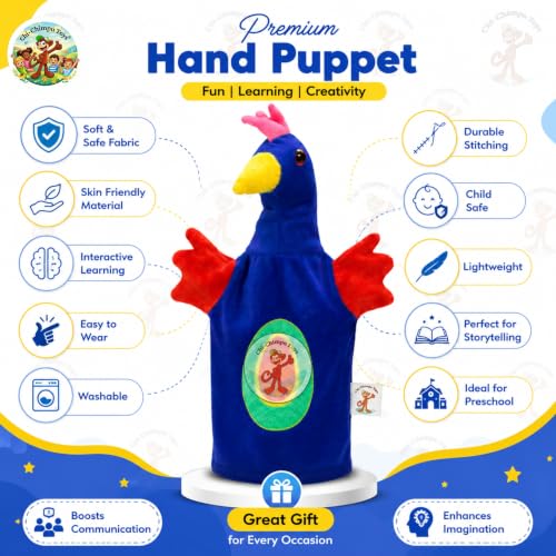 Image of Peacock Hand Puppet for Kids | Soft Plush Animal Puppet | Storytelling, Role Play, Preschool Learning Toy | Interactive Educational Puppet for Boys & Girls