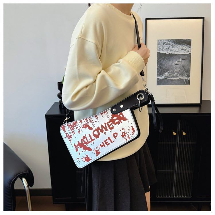 Women‘s Halloween Shoulder Crossbody Bag PU Leather Novelty Funny Bloody Knife Purse Spooky Gothic Handbag3