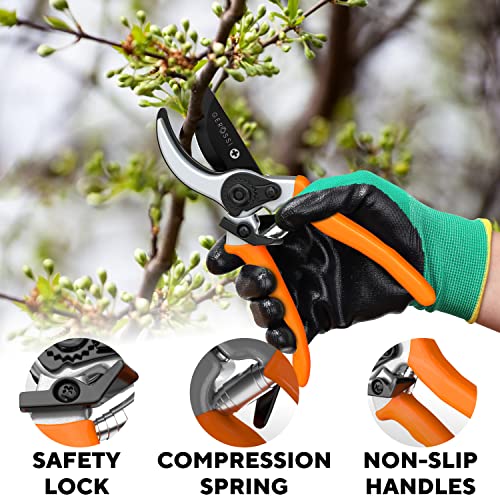 Premium Bypass Pruning Shears For Gardening - Heavy Duty, Ultra Sharp Garden Shears W/Ergonomic Grip Handle - Made W/Japanese Grade High Carbon Steel - Perfectly Cutting Through Anything In Your Yard #TOP2