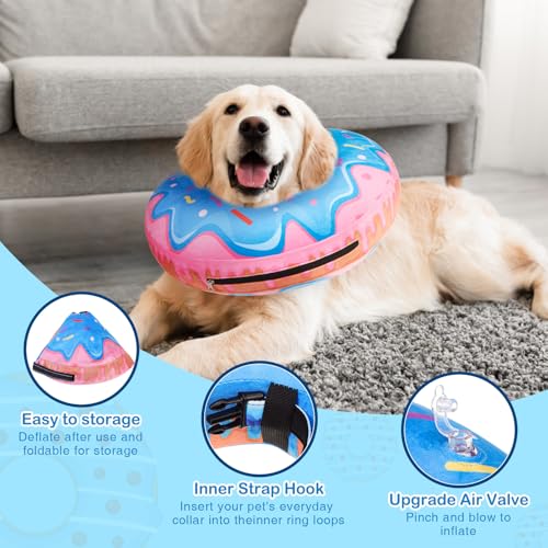 Image of SCENEREAL Dog Cone Alternative After Surgery Donut Collar, Soft Pet Recovery Pillow Collar for Medium Large Dogs, Inflatable Adjustable Neck Collars to Prevent Licking, Donut M