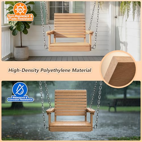 Image of Psilvam 4 FT Single Porch Swing, Heavy Duty Swing Chair Outdoor, Natural