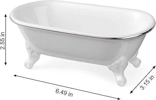 Miniatura 9 de Jabonera decorativa de cerámica de 6.5 pulgadas, soporte para esponja de cocina y bandeja de ducha para baño, 1 paquete (borde blanco plateado)