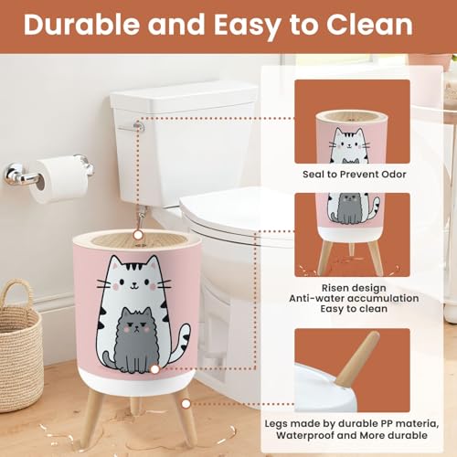 Pequeño bote de basura con tapa gato blanco kawaii 1.8 gal miniatura 5