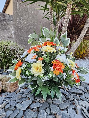 Roselynexpress Composition De Fleurs Artificielles, Lesté Ciment pour Une Parfaite Tenue à L' extérieur. Réalisé par Nos Soins, Fleurs de Qualité. Dimension - Largeur/32cm - Longueur/72cm – vue 5