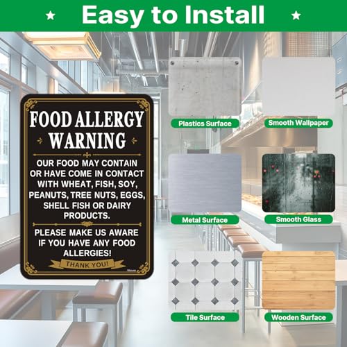Food Allergy Warning Signs 10” x 7” Food Allergy Signs, Food Safety Signs, Suitable for Bar Cafe Restaurant Hotel, Sturdy Plastic, Self Adhesive, Weatherproof, Easy to Install, 2 Pack - Thumbnail 4