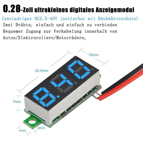 GERUI 4 Stück 0,28 Zoll Mini Digital Voltmeter mit 7-Segment LED-Anzeige DC2.5-40V, Zwei Drähte Spannungsprüfer,Spannungsmess-Modul Verpolungsschutz und Genaue Druckmessung(Rot, Gelb, Grün, Blau) (1)