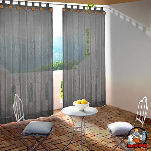 Image of HIPPO 180 GSM HDPE Outdoor Loop Curtain for Balcony & Patio Sun Blocking, UV Protection & Light-Filtering Curtains(Pebble-Grey- 3FTX9FT) Pack of 2