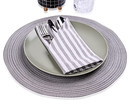 mon bijou® Set de 6 Servilletas de Tela a Rayas Gris y Blancas 45x45 cm – 100% Algodón – Reutilizables Lavables – Elegantes para Bodas Navidad Pascua Cocina Decoración Cóctel y Mesa