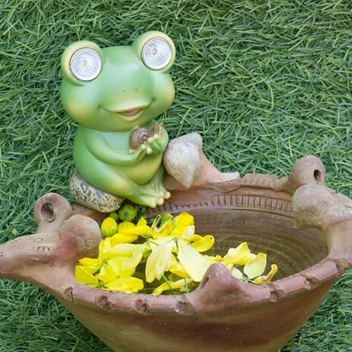 Garden Solar-Powered Resin Adorable Frog Statue – Perfect Outdoor and Indoor Decor with Auto Light-Up Eyes (Snail) — photo — 7 of 9