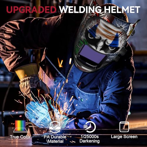 Image of ARCCAPTAIN Auto Darkening Welding Helmet, 3.94 inchX3.66 inch Large Viewing Screen True Color Welding Hood with 4 Arc Sensor Solar Powered, Wide Shade 4-5 /5-9 /9-13 Welding Mask (Joker)