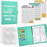Antner 100 Envelopes Money Saving Challenge Binder, Savings Challenges Book with Envelopes & Challenge Trackers to Save $5,050 and $500 and $10,000, A5 Budget Binder Money Saving Book, Light Green