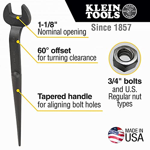 Klein Tools 3222 Construction Spud Wrench, 1-1/8-Inch Nominal Opening, 3/4-Inch Bolt For U.s. Regular Nut #TOP1