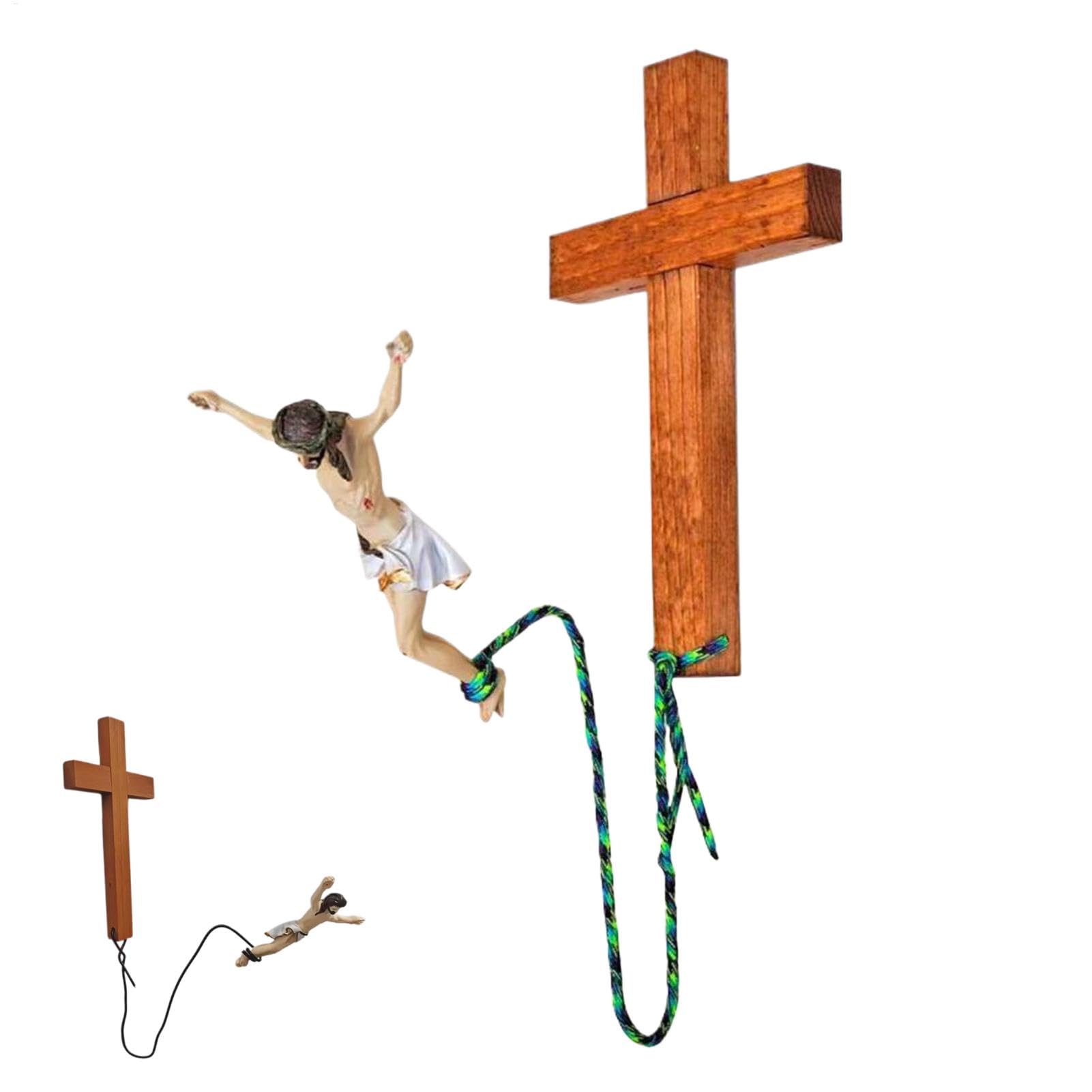 Bungee Jumping Jesus Wandkreuz 21x18cm - Humorvolle Religiöse Deko