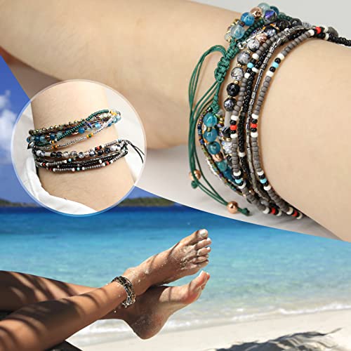 Youqianren Boho Bracelets Anklets For Women Beaded - Adjustable Bohemian Anklets For Girls Handmade Beaded Braided Beach Bracelet Anklet(Green Color) #TOP5