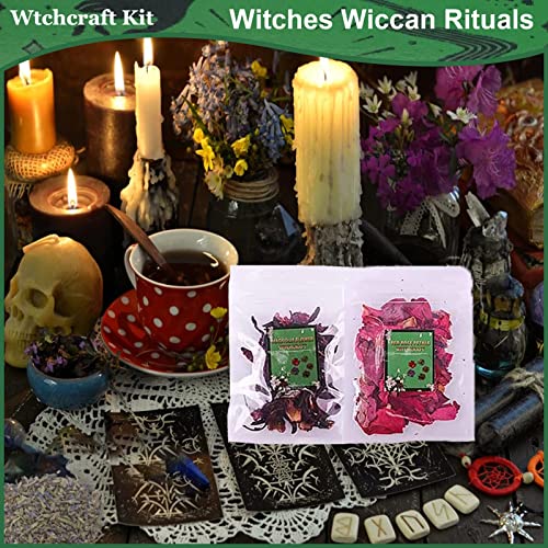 Witchcraft Supplies Kit For Wiccan Spells, Jemesi 50 Pack Witchcraft Kit Tool For Beginner, Crystal, Dried Herb, Feather, Colored Magic Candles, Spell Versatile Tools Toys Gift For New Witches Pagan #TOP3
