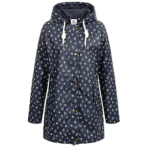 Preisvergleich Produktbild Ankerglut Damen Friesennerz Regenmantel Kapuze Gefüttert Wasserdicht Wetterfest Übergangsjacke #ankerglutwolke Regenjacke, Navy, 50
