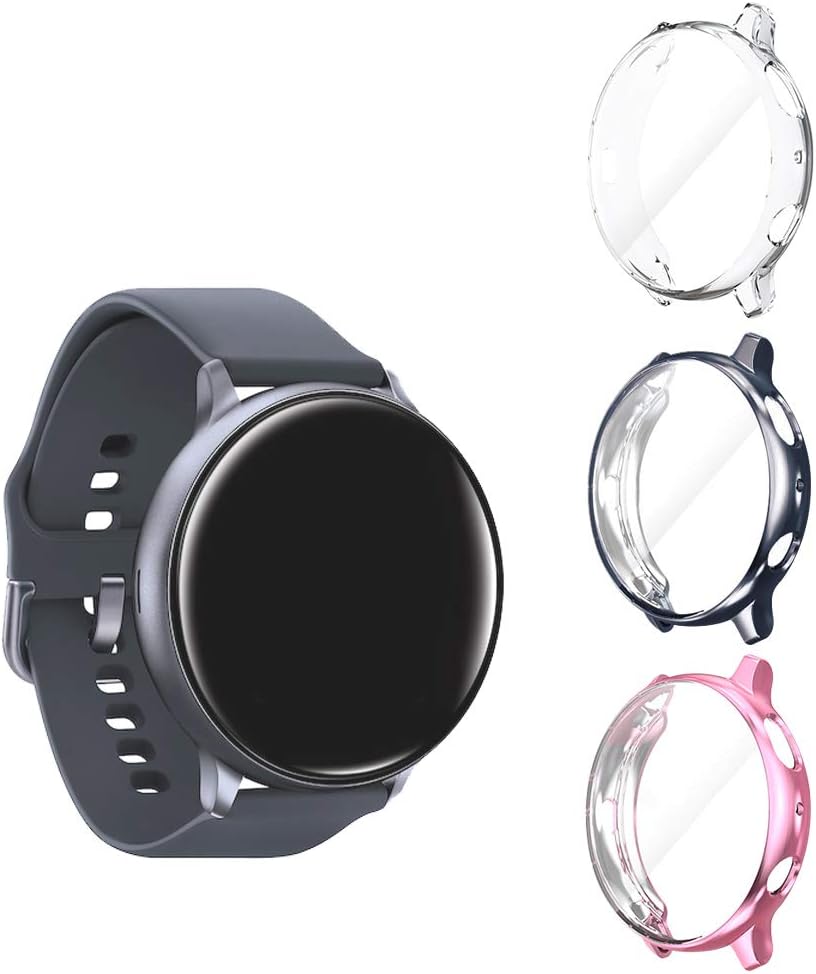 Seltureone (3 Pack) Compatible for Samsung Galaxy Watch Active 2 Case 40mm (2019), Heavy-Duty Overall Full Body Protective TPU Anti-Scratch Cover for Active2 40mm (Clear,Gray,Pink)