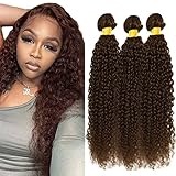 Kinky Curly Human Hair Bundle #4 Curly Wave Human Hair 3 Bundles Hair Weave For Women Double Weft Hair 3 Bundles Dark Brown Hair Bundle 10 12 14 Inch