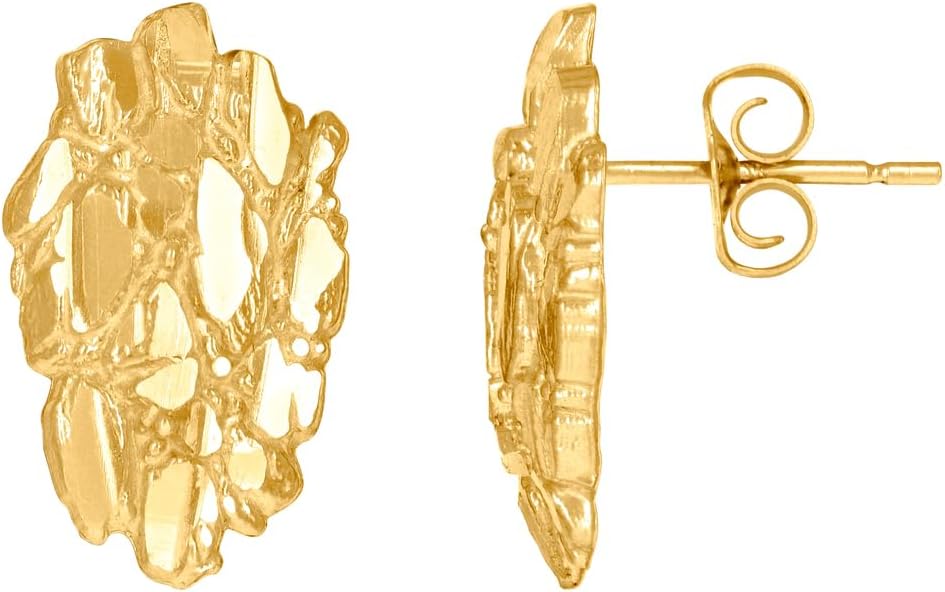 10k Yellow Gold Mens Fashion Nugget Stud Earrings 16.2x9.5mm Wide Earring for Men