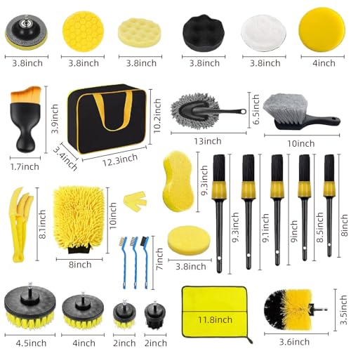 MEETOZ Kit de nettoyage de voiture 32 pièces, kit de lavage intérieur et extérieur avec sac, brosses professionnelles de nettoyage intérieur, pour voiture, moto, vélo, extérieur, roues, tableau de – Image 3
