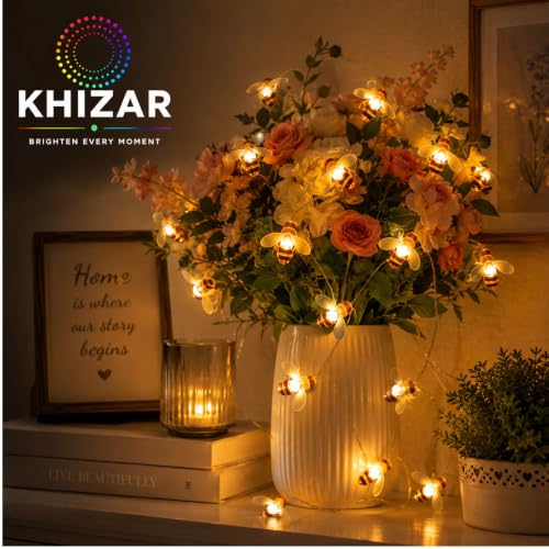 Image of KHIZAR 16 LED Honey Bee String Lights Plug in, Warm White Decorative Fairy Lights for Bedroom, Balcony, Wall, Garden, Diwali, Christmas, Wedding, Party & Home Decor, Flexible Gel Wire (3 METRE)
